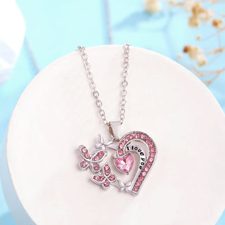 Buy pink Ins Butterfly Love Necklace With Rhinestones Fashion Personality Hollow Heart-shaped Clavicle Chain Pendant Necklace For Valentine&#39;s Day