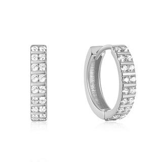 Simple Sterling Silver Personality Double Row Diamond Earrings