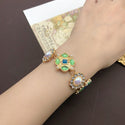 Flower Gem Diamond Necklace Bracelet Ear Studs Gold Plated Suit