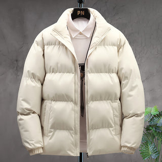 Buy khaki Winter Stand-collar Cotton Coat Couple Casual Warm Plus Velvet Thicken Solid Color Jacket