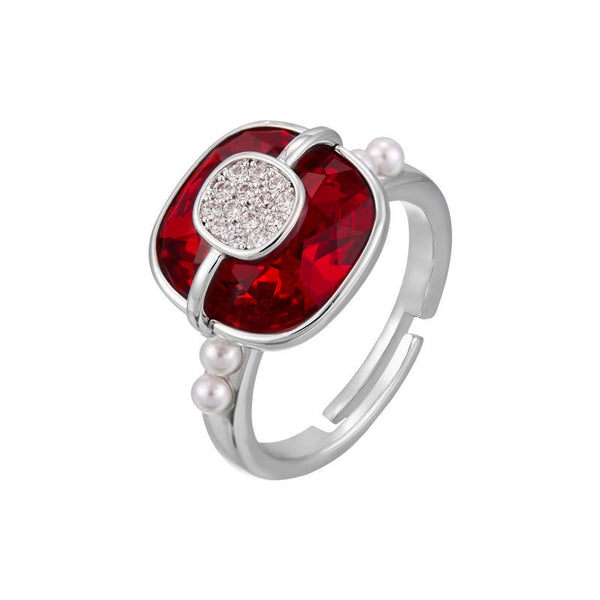 Affordable Luxury Fashion Red Crystal Cube Sugar Open Ring