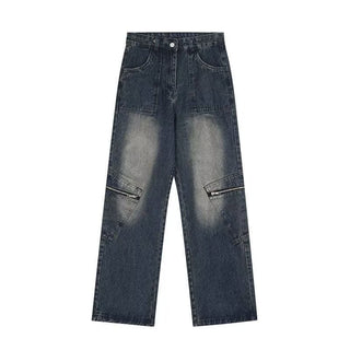 Buy dark-blue High Street Yellow Mud Dyed Denim Trousers Trendy Retro