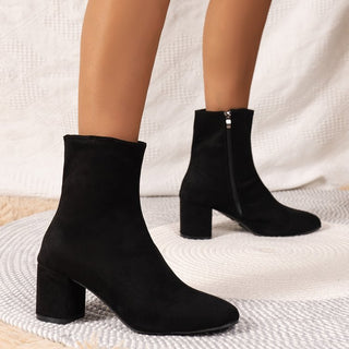 Buy black Women&#39;s Pointed Toe Suede Mid-calf Stretch Martin Boots