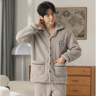 Buy b002 Autumn And Winter Flannel Men&#39;s Pajamas Men&#39;s Lapel Cardigan