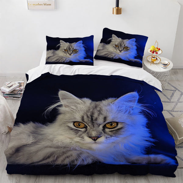 White Cute Cat Bedding Set Girl Ladies Bedroom Comfort Duvet Cover