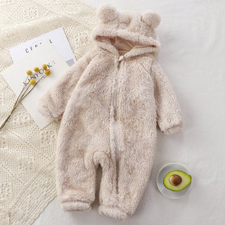 Buy beige-plush-one-piece Baby One-piece Winter Newborn Warm Rompers Baby Plush Outer Wear