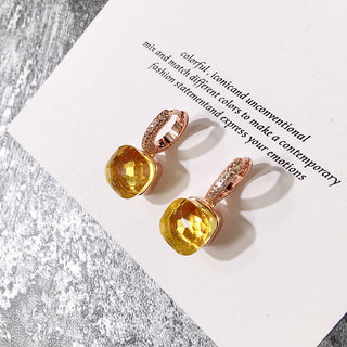 Buy rose-yellow Classic Candy Color Earrings Inlay Transparent Zircon Crystal Earrings Platinum Plated Fashion Jewelry For Women Jewelry