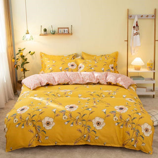 Buy romantic-beauty-yellow Cover Set Bed Cotton Quilt Bedsheet Bedding Duvet Fitted