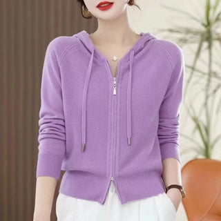 Buy purple Knitted Hooded Casual Simple Fashion Style Women&#39;s Clothing