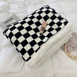 Buy black Nordic Style Checkerboard Autumn And Winter Thickened Milk Fleece Blanket