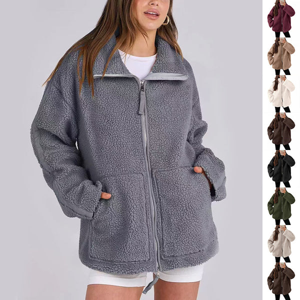 Women's Winter Lapel Zip-up Coat With Pockets