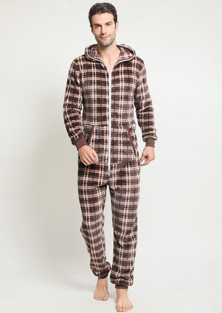 Buy coffee Men&#39;s Flannel Plaid One-piece Home Service