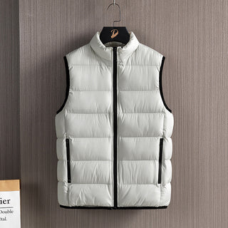 Buy beige Men&#39;s Fashionable Handsome Warm Solid Color Cotton Vest Stand Collar