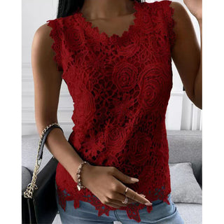 Buy burgundy Flowers Lace Vest Women Summer Tops