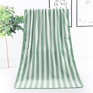 Buy green Warp Knitted Coral Velvet Wide Stripe Big Towel Wholesale Edging Bath Towel