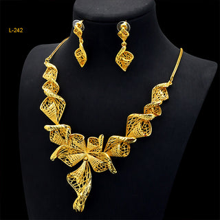 Buy l242 Gold Flower Necklace And Earrings Suite Brass Gold Plated Wedding Jewelry Batch