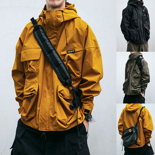 Men's Loose Three-dimensional Pocket Functional Windproof  Hooded Jacket