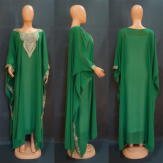 Buy green Women&#39;s Dress Embroidered Lace Muslim Robe