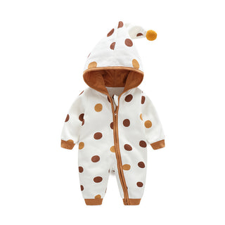 Buy brown Cotton Printed Baby Hooded Crawling Bodysuit