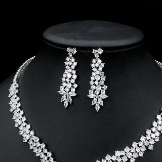 Buy white Silver Needle Fashion Exaggerated Inlaid Zircon Earrings And Necklace Set