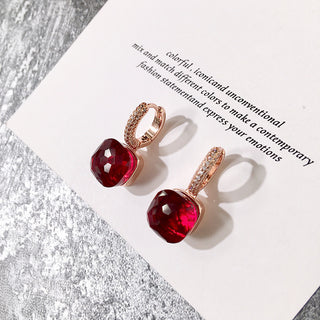 Buy rose-red Classic Candy Color Earrings Inlay Transparent Zircon Crystal Earrings Platinum Plated Fashion Jewelry For Women Jewelry