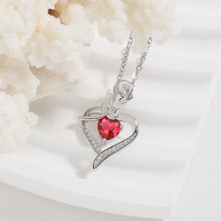 Buy red Rose Heart-shaped Necklace With Rhinestones Fashion Everlasting Flower Love Necklace For Women Valentine&#39;s Day Gift