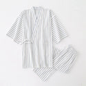 Cotton Washed Pajamas Suit Thin Striped Men's And Women's Japanese Couple Kimono Trousers Homewear Suit