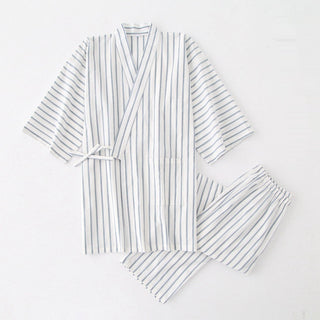 Buy womens-white-stripes Cotton Washed Pajamas Suit Thin Striped Men&#39;s And Women&#39;s Japanese Couple Kimono Trousers Homewear Suit