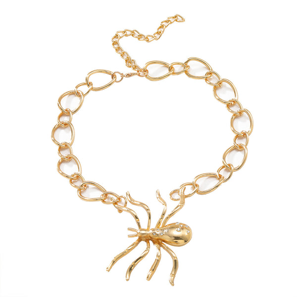 Exaggerated Alloy Gold Spider Pendant Necklace