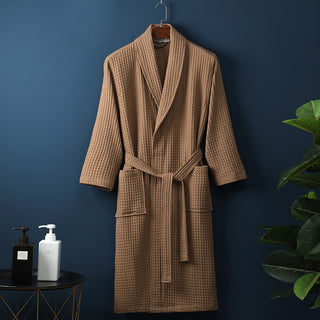 Buy dark-coffee-color Unisex Pure Cotton Long Waffle Bathrobe