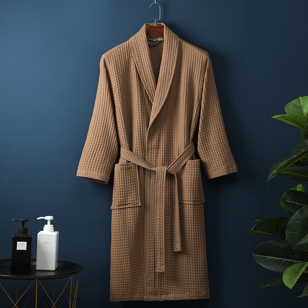 Unisex Pure Cotton Long Waffle Bathrobe