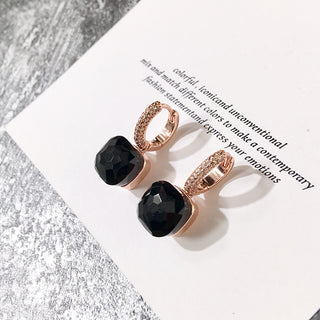 Buy rose-black Classic Candy Color Earrings Inlay Transparent Zircon Crystal Earrings Platinum Plated Fashion Jewelry For Women Jewelry