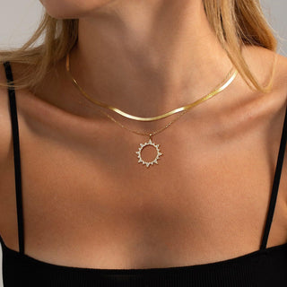 Buy gold-two-pieces Sun Round Ring Wave Electric Electroplating Simi Asian Style Double-layer Necklace