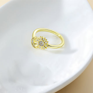 Buy gold Opening Adjustable Star Moon Ring With Rhinestones Fashion Personality Couple Rings For Valentine&#39;s Day Jewelry