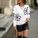 Solid Color Flower Jacquard Knitted Sweater Fashion Pullover