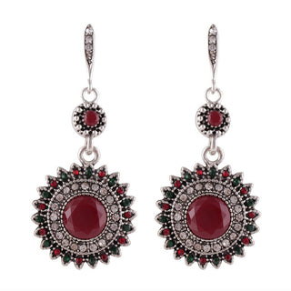 Buy ancient-silverred Vintage Ethnic Bohemian Sun Flower Earrings