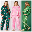 Casual Flannel Pajama Sets For Women 2 Piece Cute Long Sleeve Matching Lounge Shirts Sets Santa Claus Pajamas Homewear