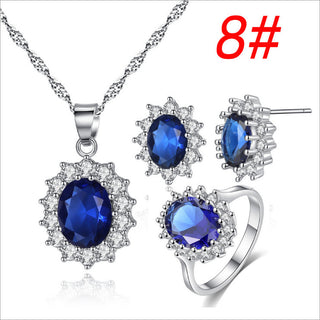 Buy blue-set-size8 Sunflower Jewelry Set Necklace Ring Stud Earrings Bridal Jewelry