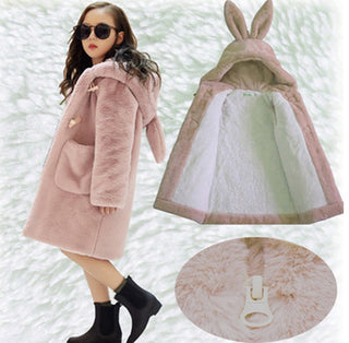 Buy pink Thickened Faux Fur Coat For Big Kids