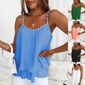 Women Pearl Camisole Top Ruffle Loose Shirt