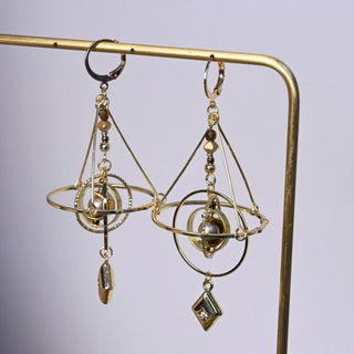 Planetary Operation Miniature Device Brass Heavy Industry High Class Elegant Earrings