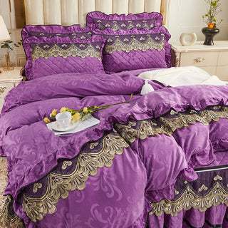 Buy purple Detachable Bedding Four-piece Duvet Cover Bed Skirt