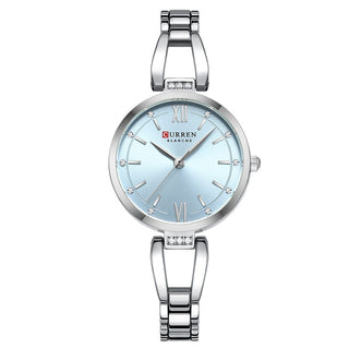 Buy silver-streak-blue-face Small Dial Waterproof Simple Women&#39;s Quartz Wrist Watch