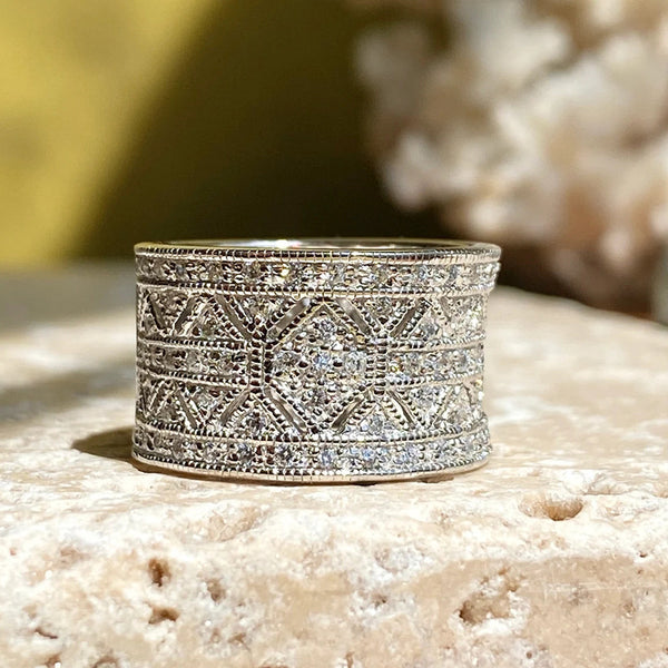 Vintage Zircon Wide Ring Pattern Female