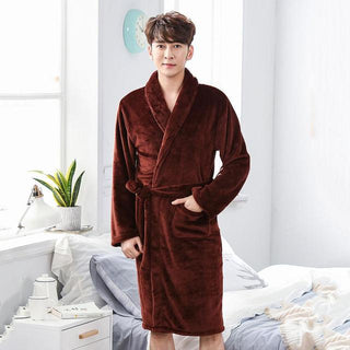 Buy men9 Winter Flannel Lovers Robe Gown Elegant Solid Casual Sleepwe