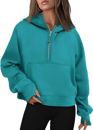 Buy ocean-green Women&#39;s Long Sleeve Pullover Zipper Hoodies