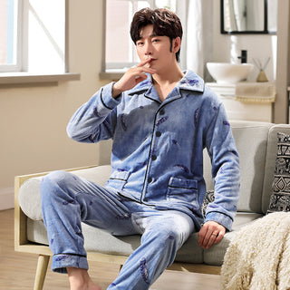 Buy k105 Autumn And Winter Flannel Men&#39;s Pajamas Men&#39;s Lapel Cardigan