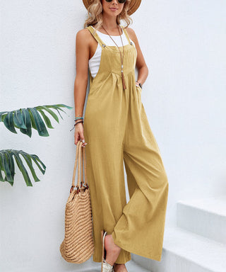 Buy light-yellow Overalls Casual Loose Rompers Jumpsuits With Pockets