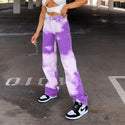 Cloud Printed High Waist Straight Tie-dye Pants