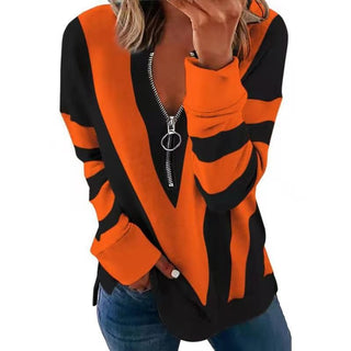 Buy orange V-neck Zipper Printing Long-sleeved Sweatshirt